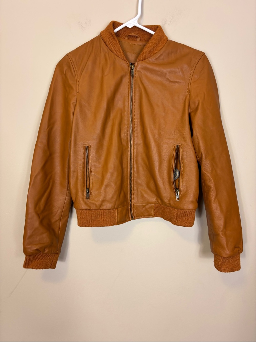 Wanderers Travel Co Women Tan 100% Full Grain Leather Bomber Jacket Size 8